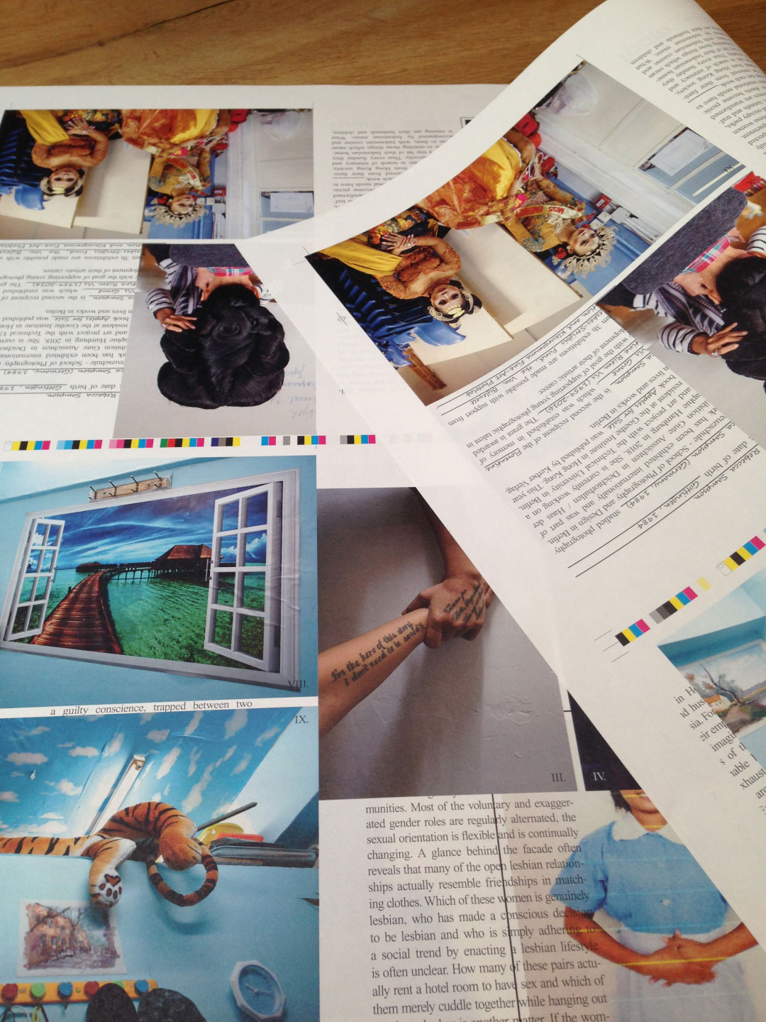 Close-up of a magazine with a collage of images of women in different clothing