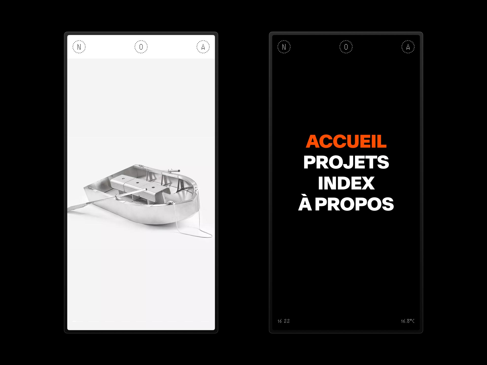 Two mobile screenshots of Niveau Zero Atelier's website