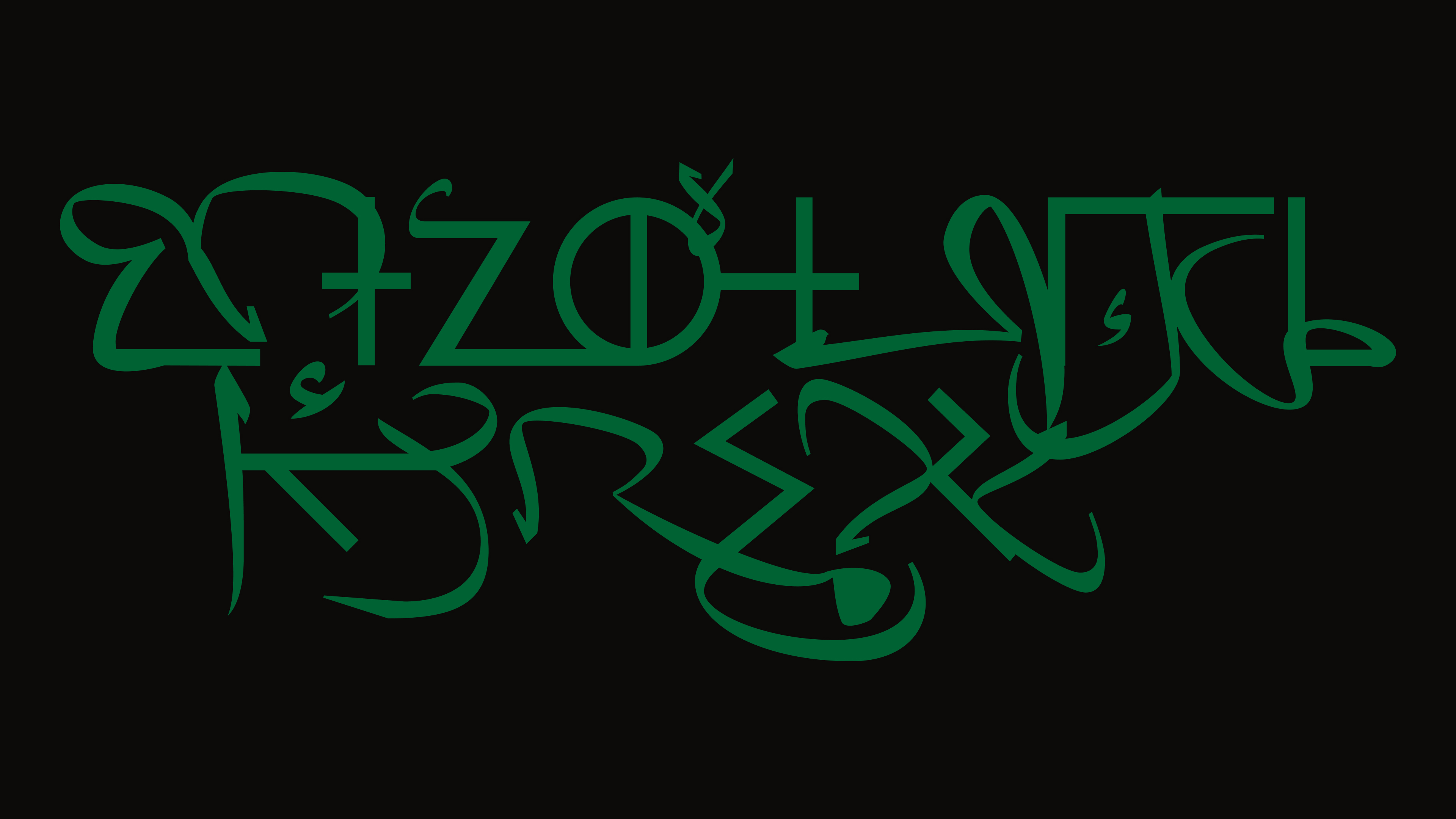 Custom lettering featuring Tifinagh, Arabic, and Latin glyphs in green on a black background