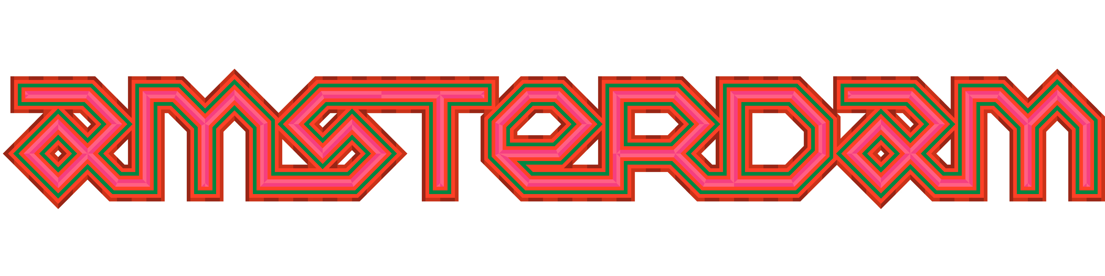 Custom lettering 'Amsterdam' in red, pink, and green text on a white background