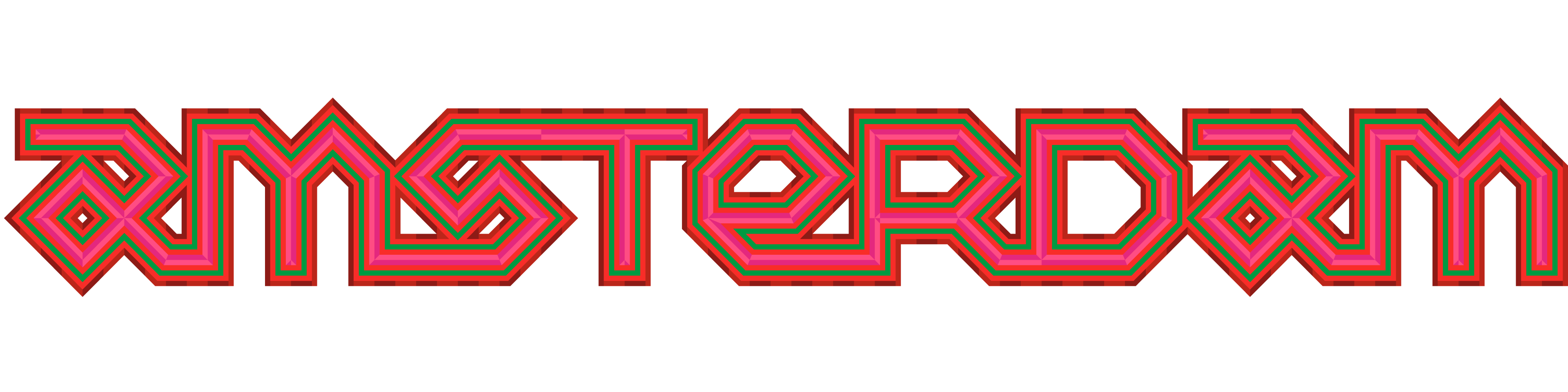 Custom lettering 'Amsterdam' in red, pink, and green text on a white background