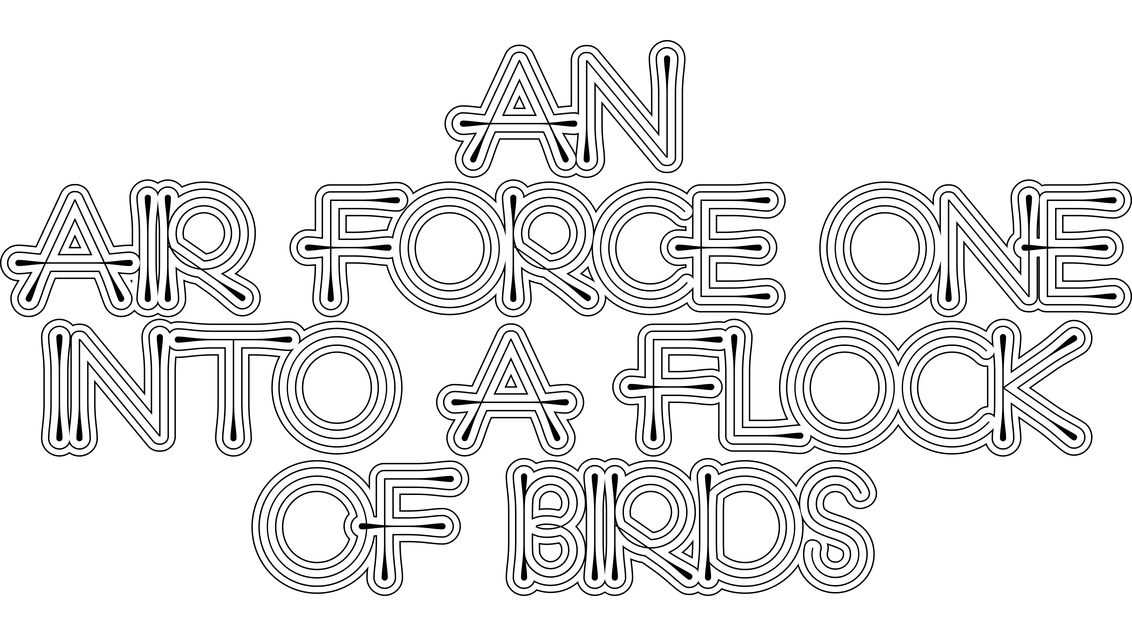 Custom lettering reading "An Air Force Once into a Flock of Birds"