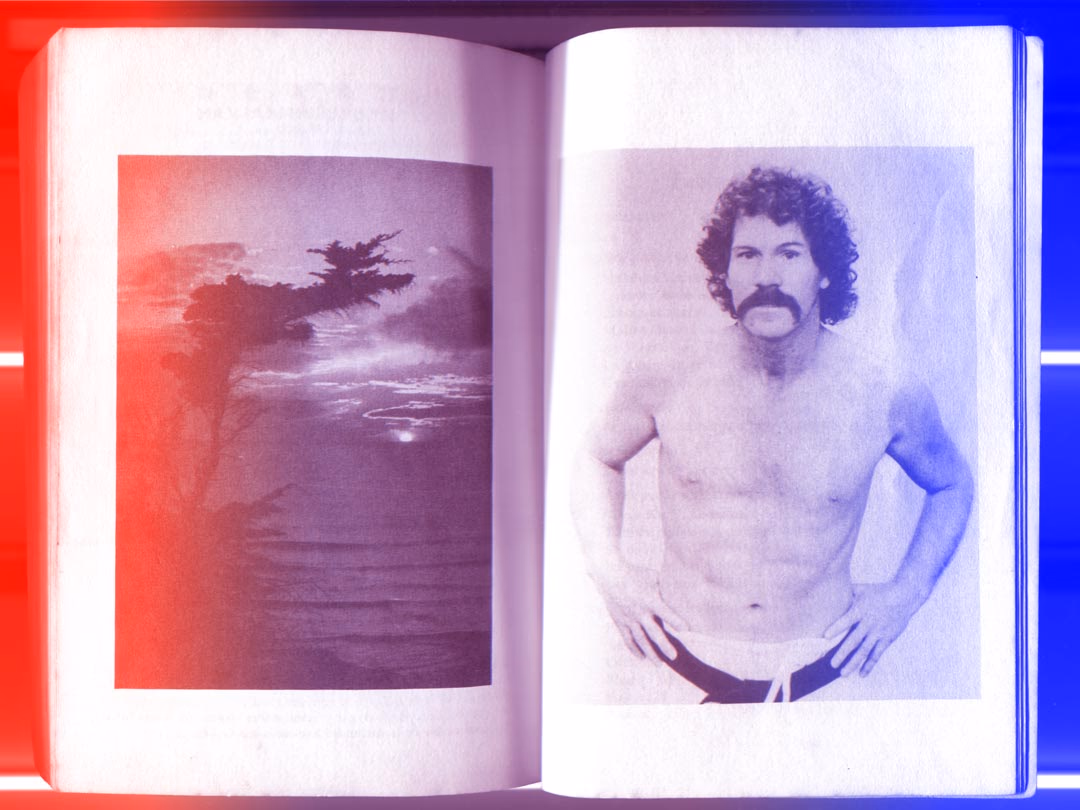 Postcard with a landscape on the left and a judoka on the right
